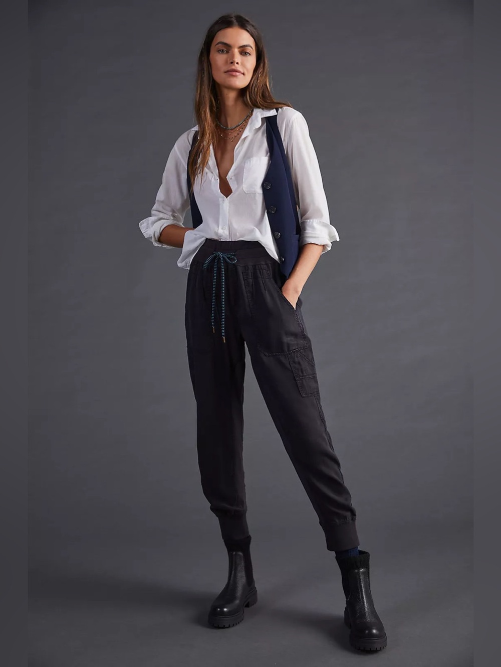 Anthropologie Pilcro The Nomad High-Rise Cargo Jogger Pants Black XS